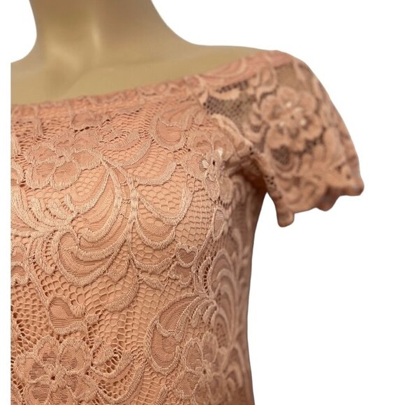 AMBIANCE‎ Stretch Lace Body-Con Off Shoulder Sheath Dress 1X Rose Above Knee EUC - Picture 4 of 16